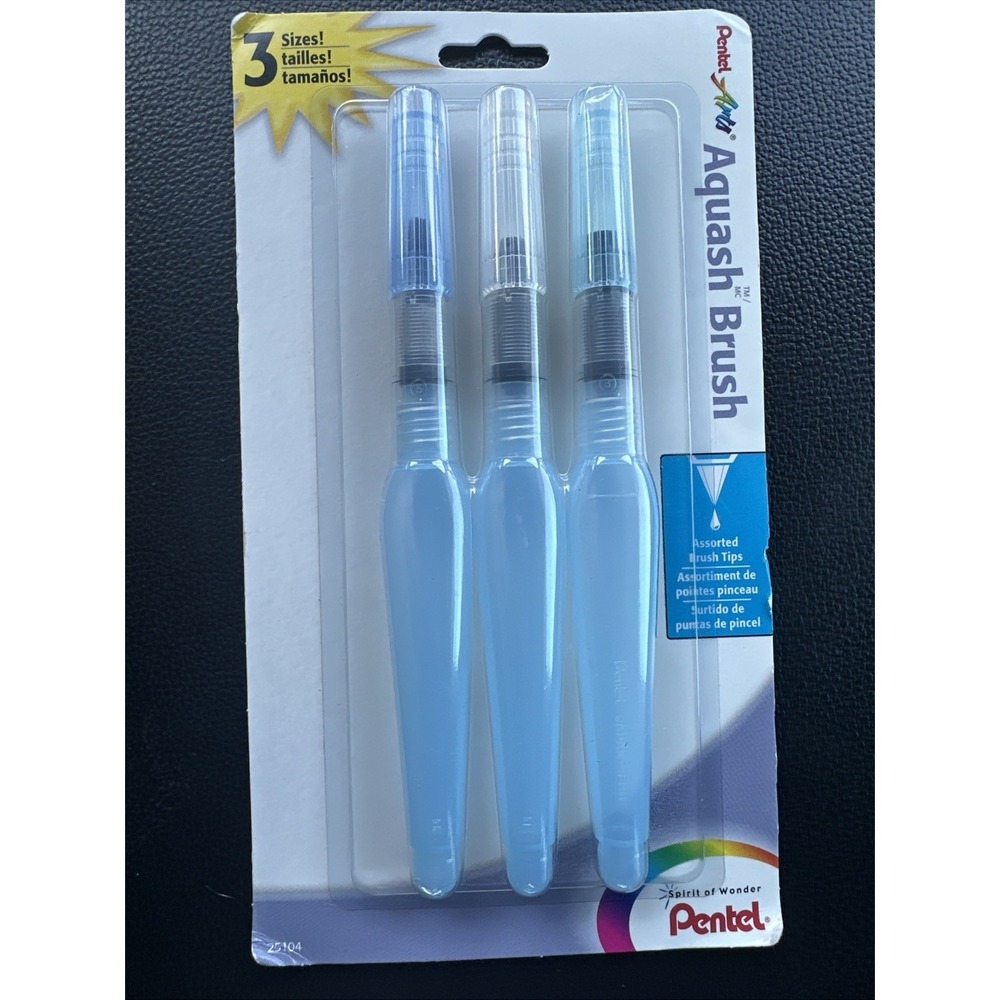 Pentel‎ Arts Aquash Water Brush Assorted Tips. 3-pk 25104 New Unopened Sealed